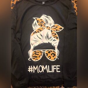 Black and Leopard Print #MOMLIFE Pullover Sweatshirt